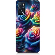 Oppo A16 Uyumlu Gökkuşağı Güllerin Patlaması  Desenli Silikon Kılıf