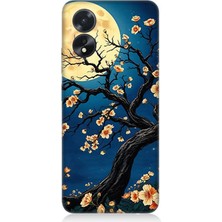 Oppo A38 Uyumlu Ay Altında Kiraz Çiçeği  Desenli Silikon Kılıf