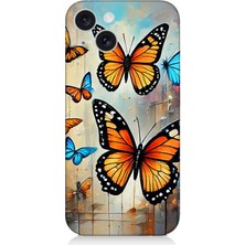 Apple iPhone 15 Uyumlu Uçuşan Renkli Kelebekler  Desenli Silikon Kılıf