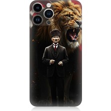 Apple iPhone 13 Pro Max Uyumlu Aslan ve Atatürk Gücü  Desenli Silikon Kılıf
