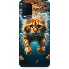 Oppo A54 Uyumlu Suda Yüzen Kedi  Desenli Silikon Kılıf