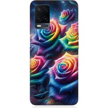 Oppo A54 Uyumlu Gökkuşağı Güllerin Patlaması  Desenli Silikon Kılıf