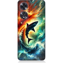 Oppo A60 Uyumlu Ateşle Dans Eden Köpekbalığı  Desenli Silikon Kılıf
