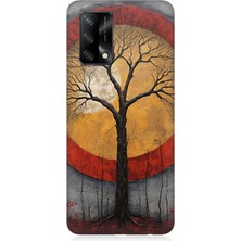 Oppo A74 Uyumlu Sarı Kırmızı Ağaç Gölgesi  Desenli Silikon Kılıf