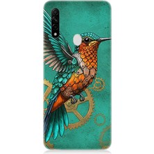 Oppo A31 Uyumlu Turkuaz Zeminde Sinek Kuşu  Desenli Silikon Kılıf