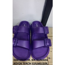 Akınalbella Çift Tokalı Rahat Silikon Taban Mor Renkli Terlik