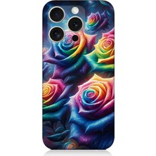 Apple iPhone 16 Pro Max Uyumlu Gökkuşağı Güllerin Patlaması  Desenli Silikon Kılıf