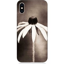 Apple iPhone Xs Max Uyumlu Siyah Beyaz Çiçek Sadeliği  Desenli Silikon Kılıf