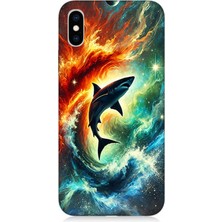 Apple iPhone Xs Max Uyumlu Ateşle Dans Eden Köpekbalığı  Desenli Silikon Kılıf
