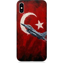 Apple iPhone x Uyumlu Bayrakta Yükselen Savaş Uçağı  Desenli Silikon Kılıf
