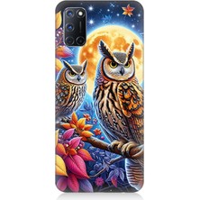 Oppo A92 Uyumlu Dallarda Bilge Baykuşlar  Desenli Silikon Kılıf