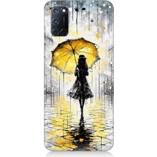 Oppo A92 Uyumlu Yağmurda Sarı Şemsiye Altında  Desenli Silikon Kılıf