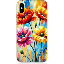 Apple iPhone Xs Uyumlu Bahar Esintisinde Renkli Papatyalar  Desenli Silikon Kılıf
