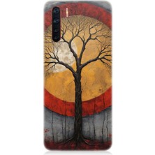 Oppo A91 Uyumlu Sarı Kırmızı Ağaç Gölgesi  Desenli Silikon Kılıf