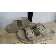 Akınalbella Çift Tokalı Rahat Silikon Taban Camel Renkli Terlik