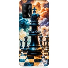 Oppo A74 Uyumlu Satranç Şah ve Taşlar  Desenli Silikon Kılıf