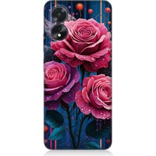 Oppo A38 Uyumlu Gece Açan Pembe Güller  Desenli Silikon Kılıf