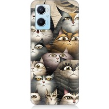 Oppo A96 Uyumlu Meraklı Gözlü Kediler  Desenli Silikon Kılıf