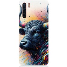 Oppo A91 Uyumlu Renk Patlamalı Boğa  Desenli Silikon Kılıf
