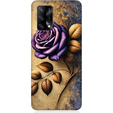 Oppo A74 Uyumlu Kuru Yaprakta Mor Gül  Desenli Silikon Kılıf
