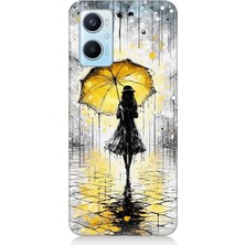 Oppo A96 Uyumlu Yağmurda Sarı Şemsiye Altında  Desenli Silikon Kılıf