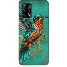 Oppo A74 Uyumlu Turkuaz Zeminde Sinek Kuşu  Desenli Silikon Kılıf