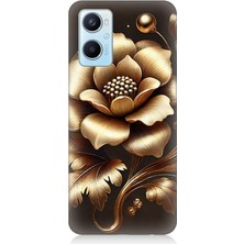 Oppo A96 Uyumlu Altın Işıklı Zarif Çiçek  Desenli Silikon Kılıf