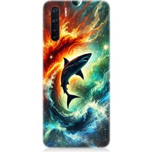 Oppo A91 Uyumlu Ateşle Dans Eden Köpekbalığı  Desenli Silikon Kılıf