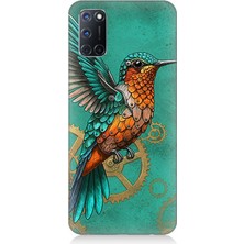 Oppo A92 Uyumlu Turkuaz Zeminde Sinek Kuşu  Desenli Silikon Kılıf