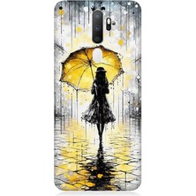 Oppo A5 2020 Uyumlu Yağmurda Sarı Şemsiye Altında  Desenli Silikon Kılıf