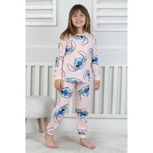 Bunny Hopp Sevimli Karakter Baskılı %100 Pamuklu Kız Çocuk Pijama Takımı - Pembe Penye Mevsimlik Takım