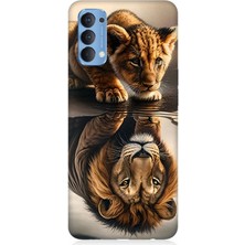 Oppo Reno 4 Uyumlu Aslana Bakan Yavru  Desenli Silikon Kılıf