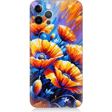 Apple iPhone 12 Pro Uyumlu Geceye Açan Turuncu Çiçekler  Desenli Silikon Kılıf