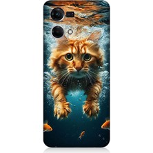 Oppo Reno 7 Uyumlu Suda Yüzen Kedi  Desenli Silikon Kılıf
