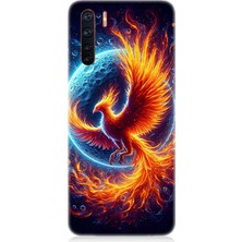 Oppo Reno 3 Uyumlu Alevlerin Içinde Dönüşüm Anka Kuşu  Desenli Silikon Kılıf