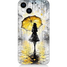 Apple iPhone 14 Plus Uyumlu Yağmurda Sarı Şemsiye Altında  Desenli Silikon Kılıf