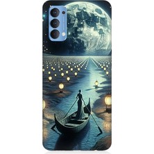 Oppo Reno 4 Uyumlu Ay Işığında Sandal Yolculuk  Desenli Silikon Kılıf