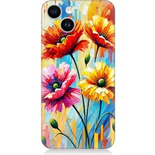 Apple iPhone 14 Plus Uyumlu Bahar Esintisinde Renkli Papatyalar  Desenli Silikon Kılıf