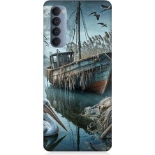 Oppo Reno 4 Pro Uyumlu Ay Işığında Eski Gemi  Desenli Silikon Kılıf