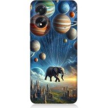 Oppo A38 Uyumlu Gezegenler ve Fütüristik Filler  Desenli Silikon Kılıf