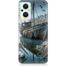 Oppo Reno 7 Lite Uyumlu Ay Işığında Eski Gemi  Desenli Silikon Kılıf