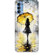 Oppo Reno 4 Uyumlu Yağmurda Sarı Şemsiye Altında  Desenli Silikon Kılıf