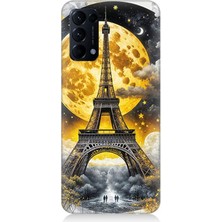Oppo Reno 5 Uyumlu Altın Ayda Eyfel  Desenli Silikon Kılıf