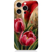 Apple iPhone 15 Pro Max Uyumlu Canlı Renkli Laleler  Desenli Silikon Kılıf