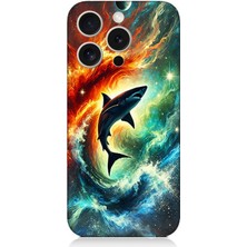 Apple iPhone 15 Pro Max Uyumlu Ateşle Dans Eden Köpekbalığı  Desenli Silikon Kılıf
