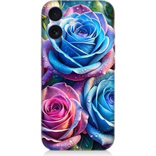 Apple iPhone 16 Plus Uyumlu Gökkuşağı Renkli Güller  Desenli Silikon Kılıf