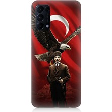 Oppo Reno 5 Uyumlu Kartallı Bayrak ve Atatürk  Desenli Silikon Kılıf