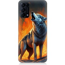 Oppo Reno 5 Uyumlu Alevler Içinde Kurt Uluması  Desenli Silikon Kılıf