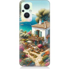 Oppo Reno 7 Lite Uyumlu Kıyıda Renkli Bahçe Beyaz Ev  Desenli Silikon Kılıf