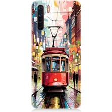Oppo Reno 3 Uyumlu Yağmurda Kırmızı Tramvay  Desenli Silikon Kılıf